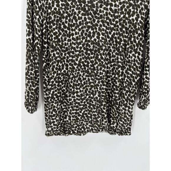 Michael Kors Blouse Womens Small Green Floral Keyhole Neck Long Sleeves Stretchy - Picture 12 of 15